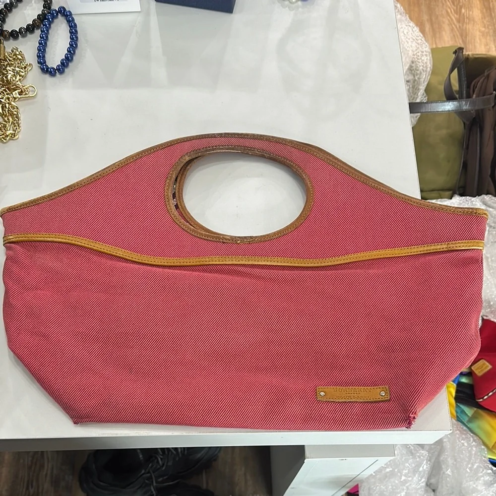 Burberry Blue Label Pink Nova Check Canvas Pink Tote with tan leather handles